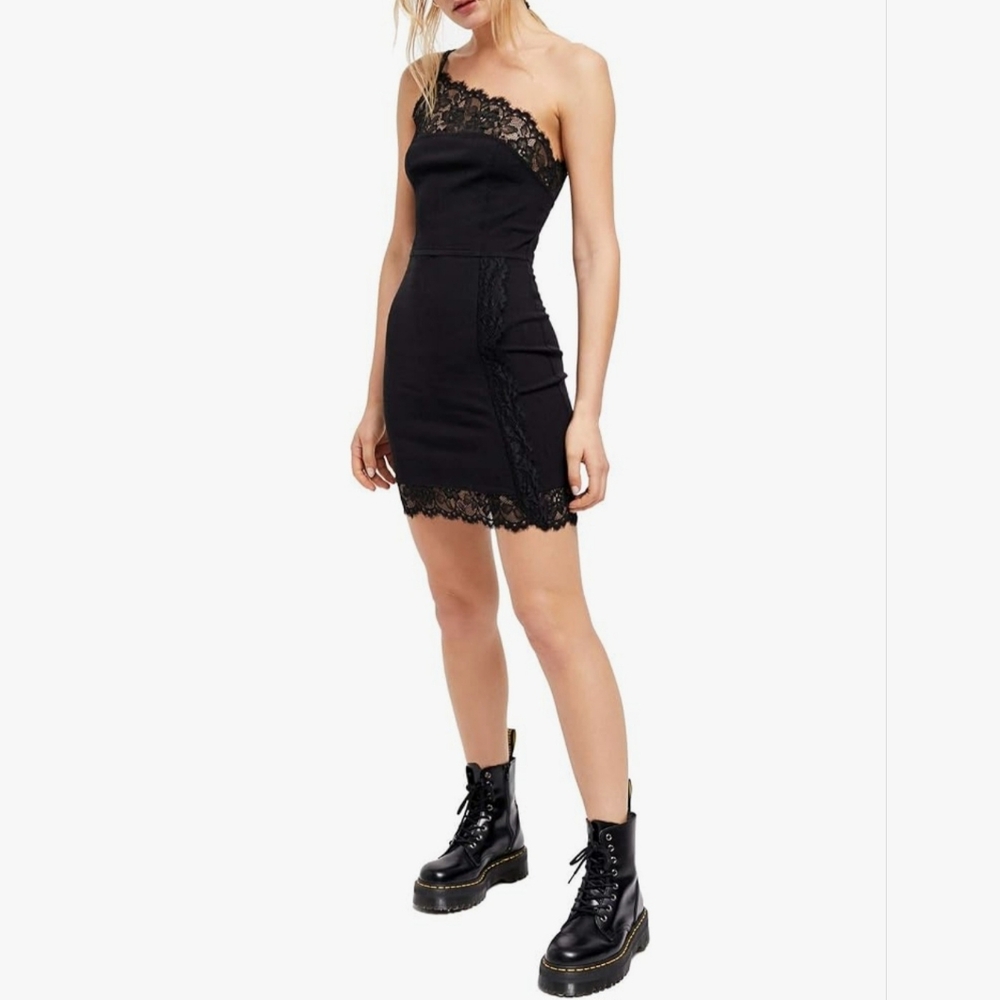 Free People Intimately Premonitions Bodycon Mini Dress Lace Black Stretch Sz S